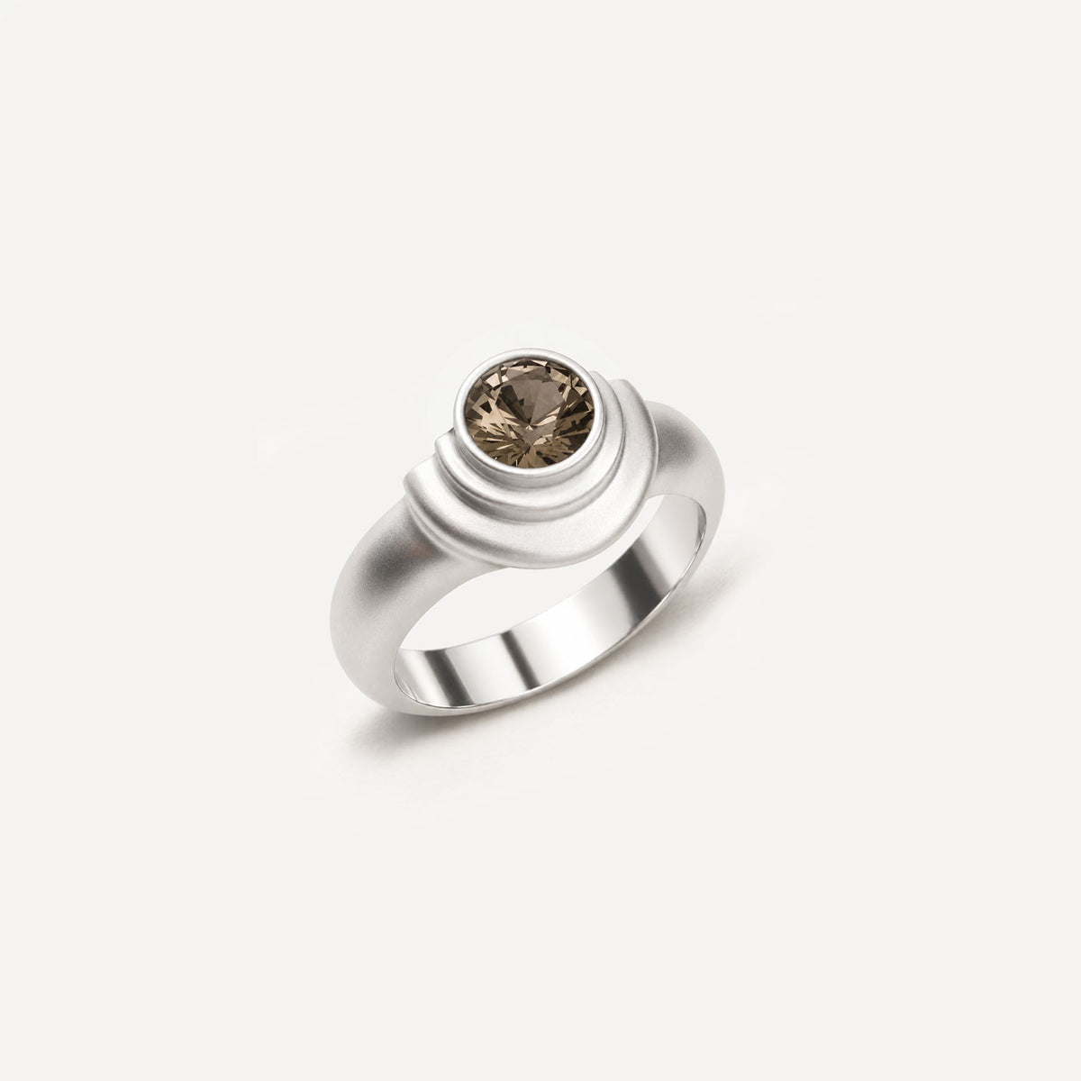 Silver 2/3 ring with Smoky Quartz.