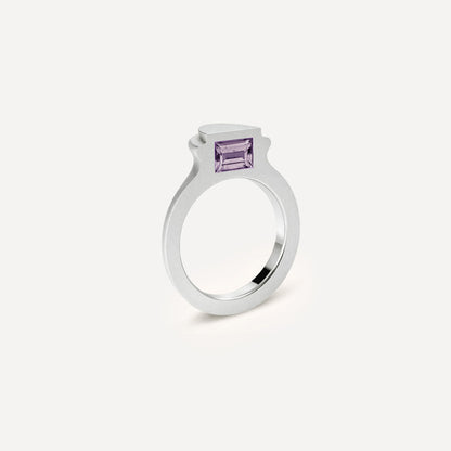 Silver signet ring with Amethyst on the side in 1 half of the ring.
