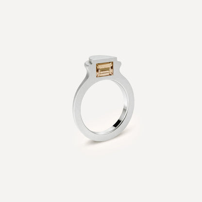 Silver signet ring with Orange Citrine on the side in 1 half of the ring.