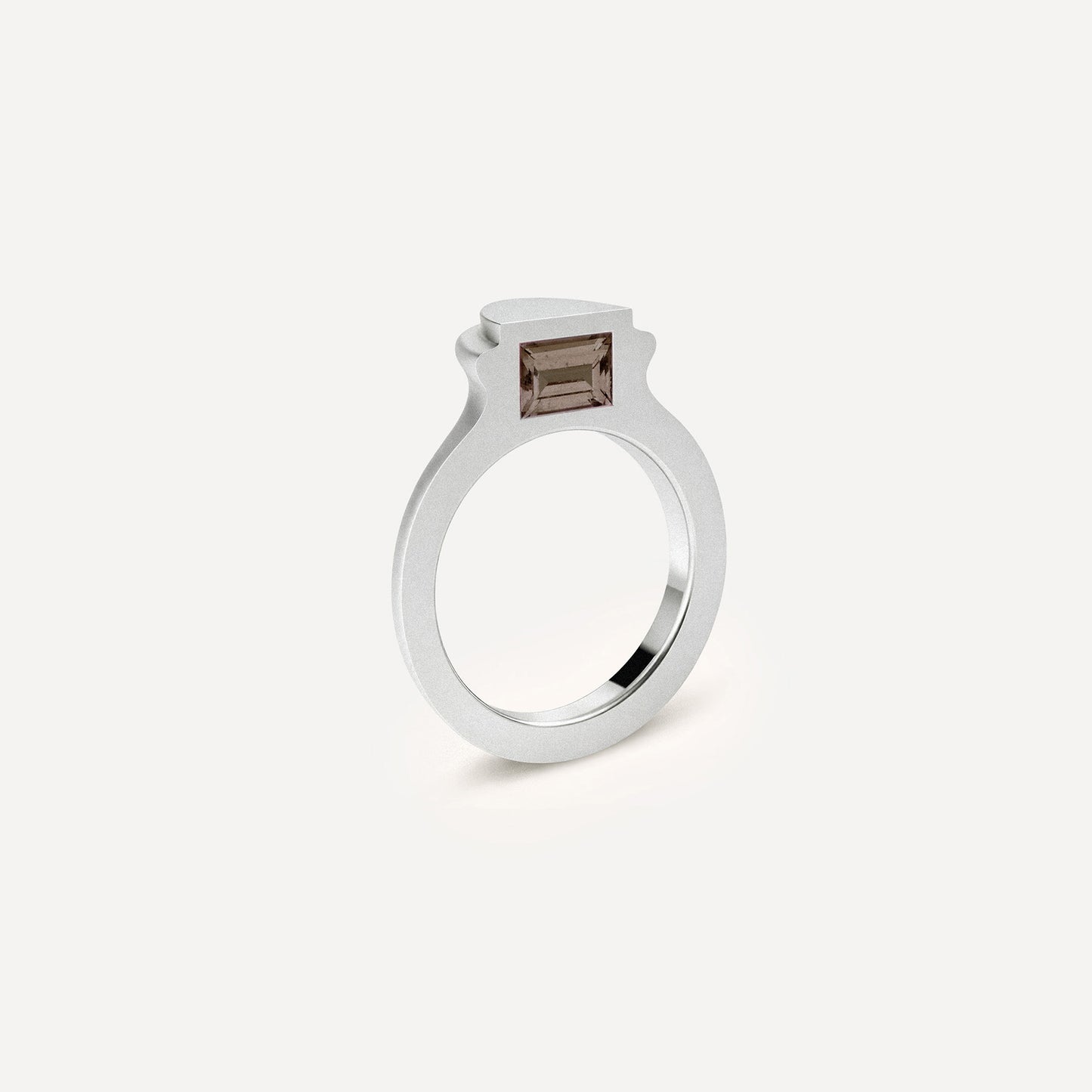 Silver signet ring with Smoky Quartz on the side in 1 half of the ring.