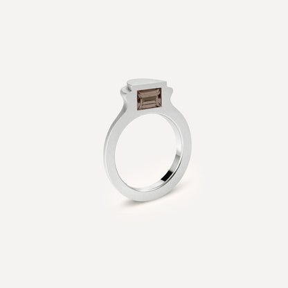 Silver signet ring with Smoky Quartz on the side in 1 half of the ring.