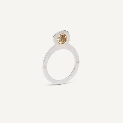 Silver signet ring with Yellow Citrine in 1 half of the ring. 