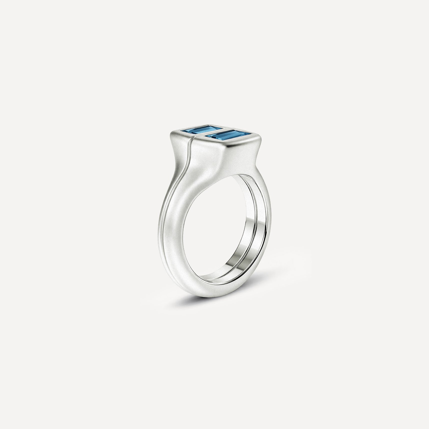 Silver signet ring with Blue Topaz and Rose Tourmaline in 2 halves of the ring. 