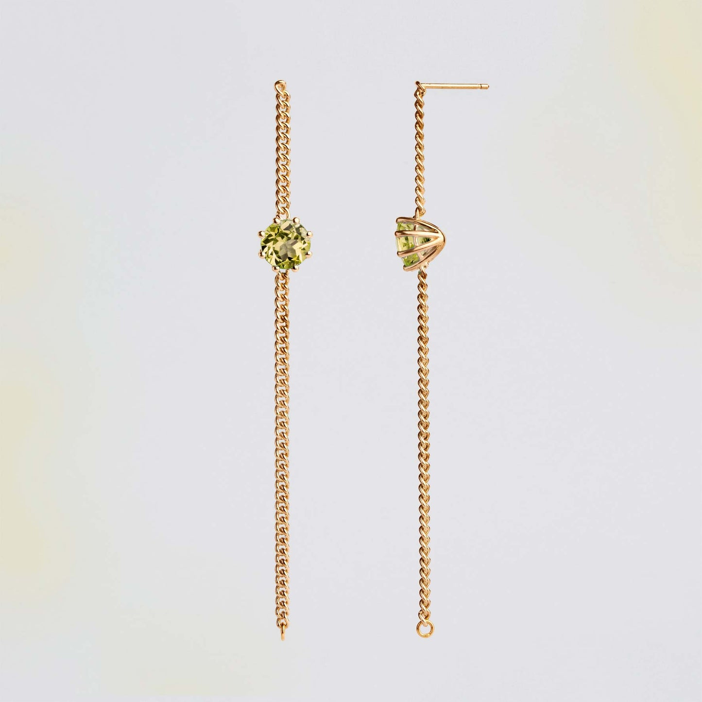 A pair of long chain earrings of lemon yellow Citrine gemstone made of 18k yellow gold plated silver. Handmade in Barcelona. 