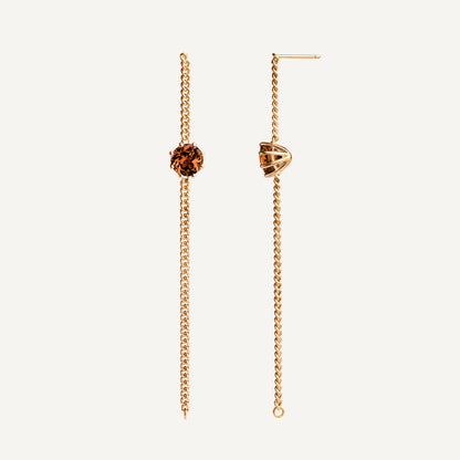 A pair of long chain earrings of orange Citrine gemstone made of 18k yellow gold plated silver. Handmade in Barcelona. 
