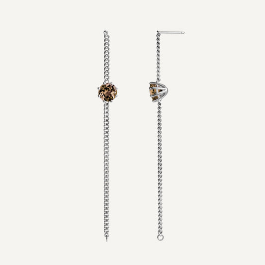 A pair of long chain earrings of smoky Quartz gemstone made of silver. Handmade in Barcelona. 
