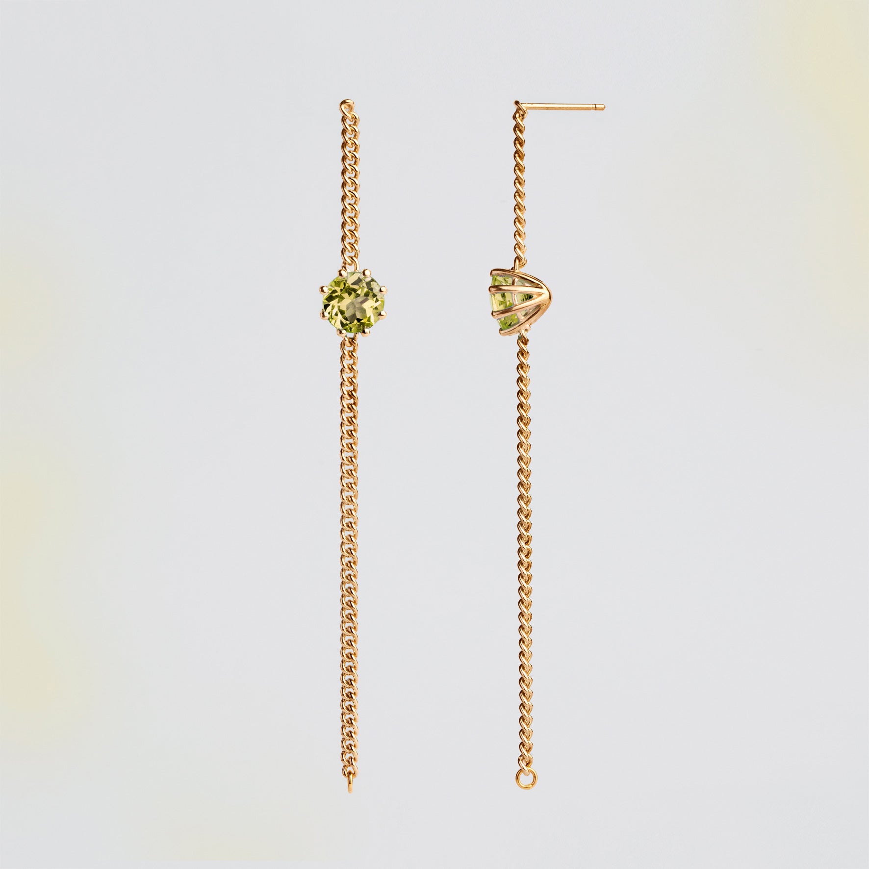 A pair of long chain earrings of yellow yellow Citrine gemstone made of gold plated silver. Handmade in Barcelona. 