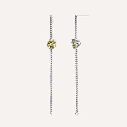 A pair of long chain earrings of lemon yellow Citrine gemstone made of silver. Handmade in Barcelona. 