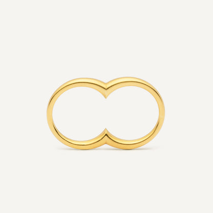 A gold plated silver ring with a double circle design for two fingers.