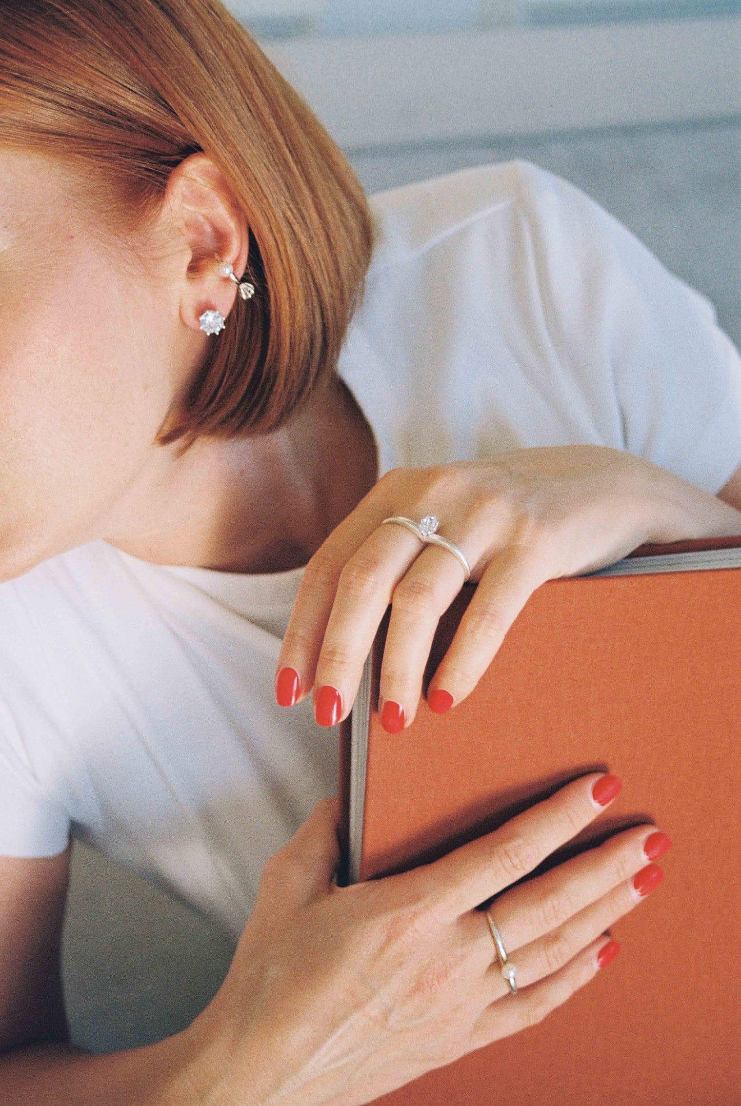 A ear cuff with a gemstone, made of silver. Handmade in Barcelona. No piercing needed. 