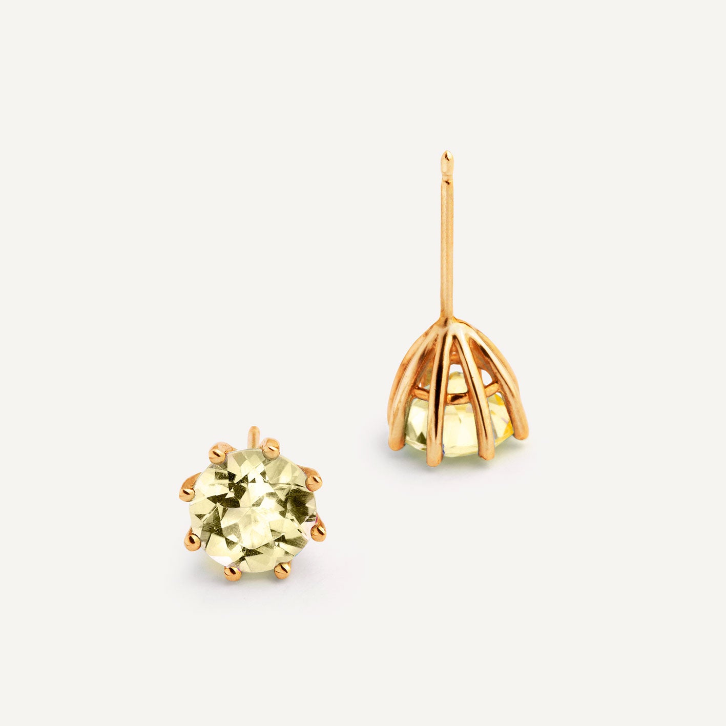 A pair of 18k yellow gold plated silver earrings featuring Lemon Citrine, designed for everyday wear. Handmade in Barcelona. 