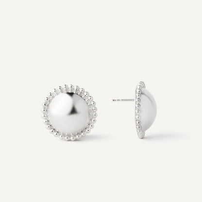 Silver half-sphere earrings designed to be worn every day. Handmade in Barcelona.