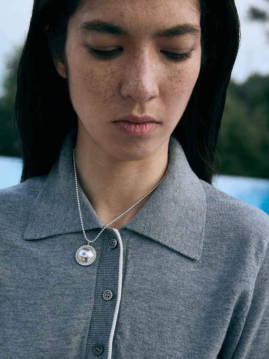 Silver half-sphere necklace designed to be worn every day. Handmade in Barcelona.