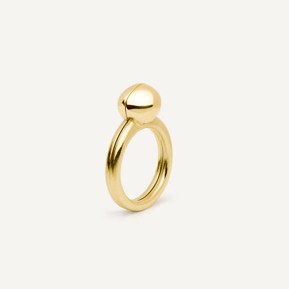This gold plated silver ring is made of 2 parts. When it’s closed, it looks as if nothing’s happening. But when you open it — surprise — a hidden garden of gemstones inside. 