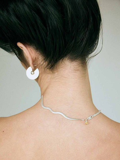 Silver thick chain with a gemstone at the back designed to be worn every day. Handmade in Barcelona. 